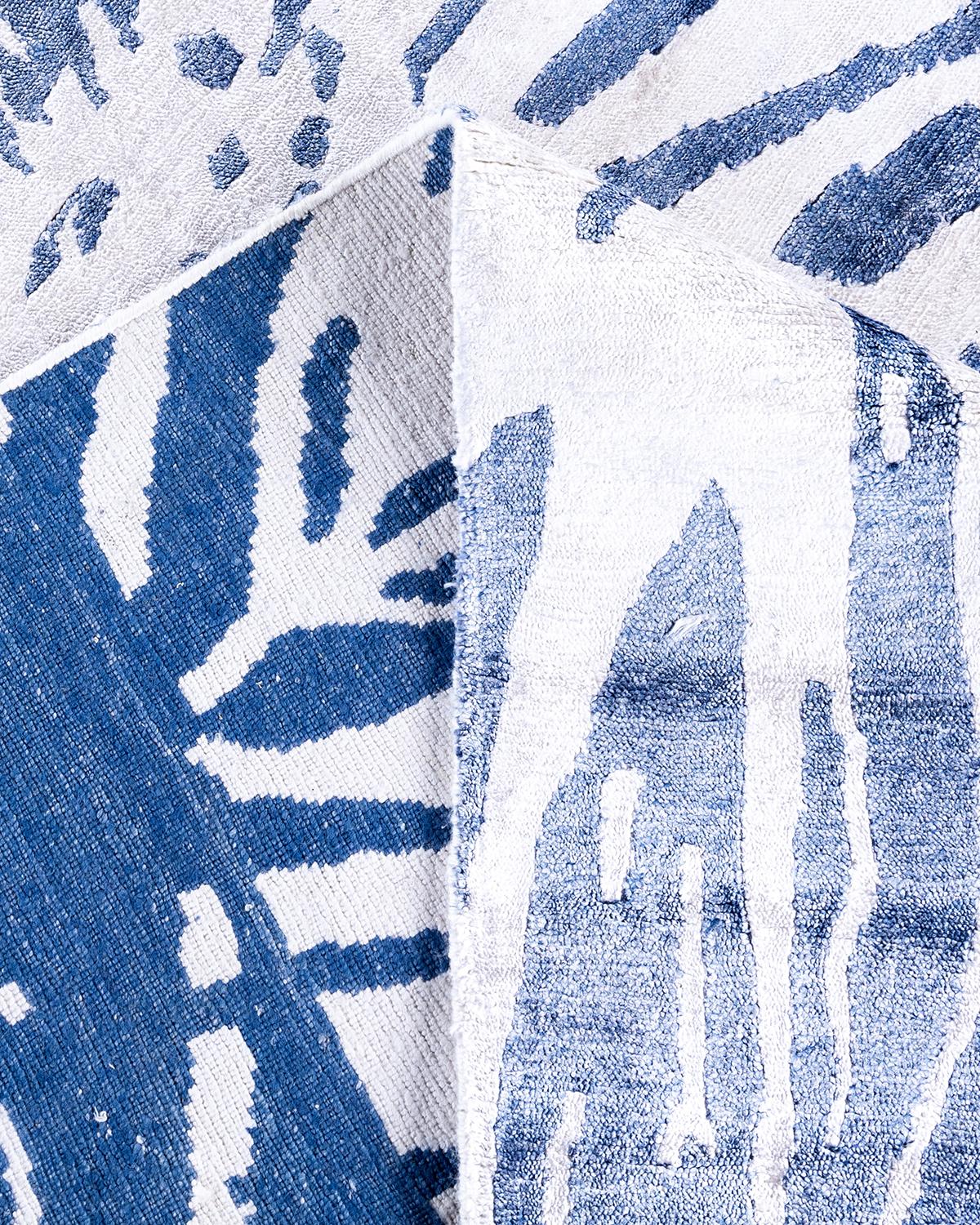 XXIe siècle et contemporain Contemporary Modern Hand Knotted Abstract Silk Ivory Area Rug 9' 1