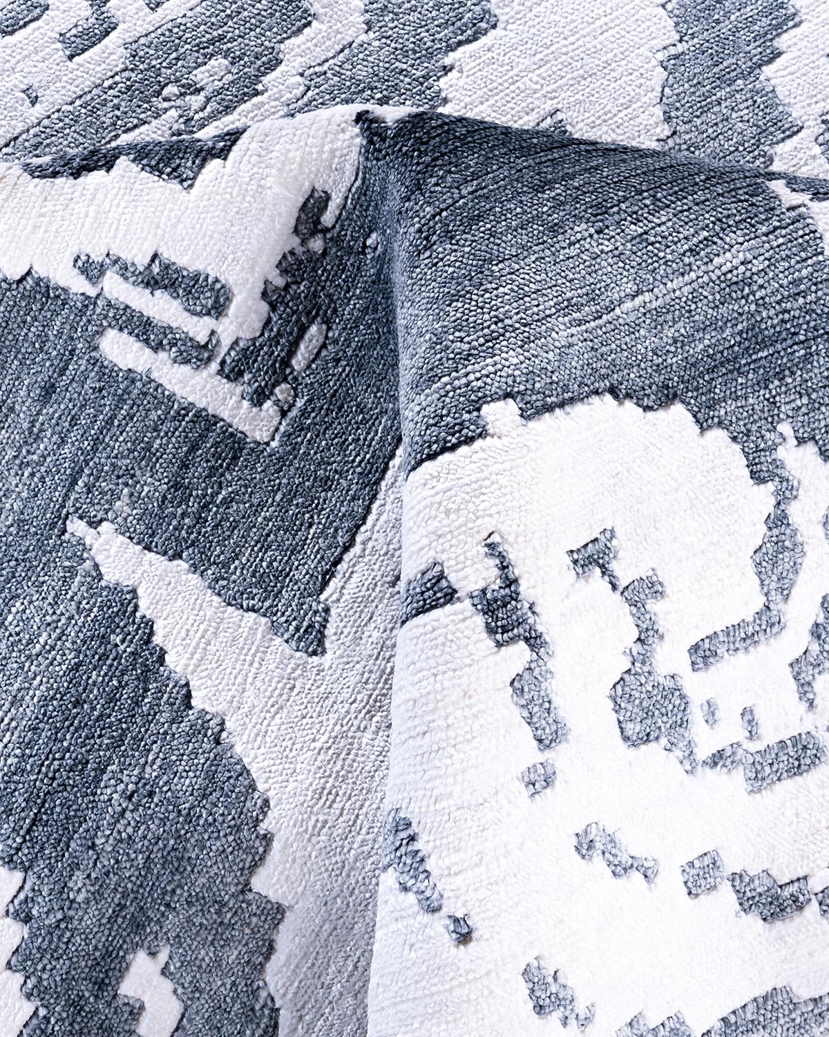 Soie Contemporary Modern Hand Knotted Abstract Silk Ivory Area Rug 9' 1