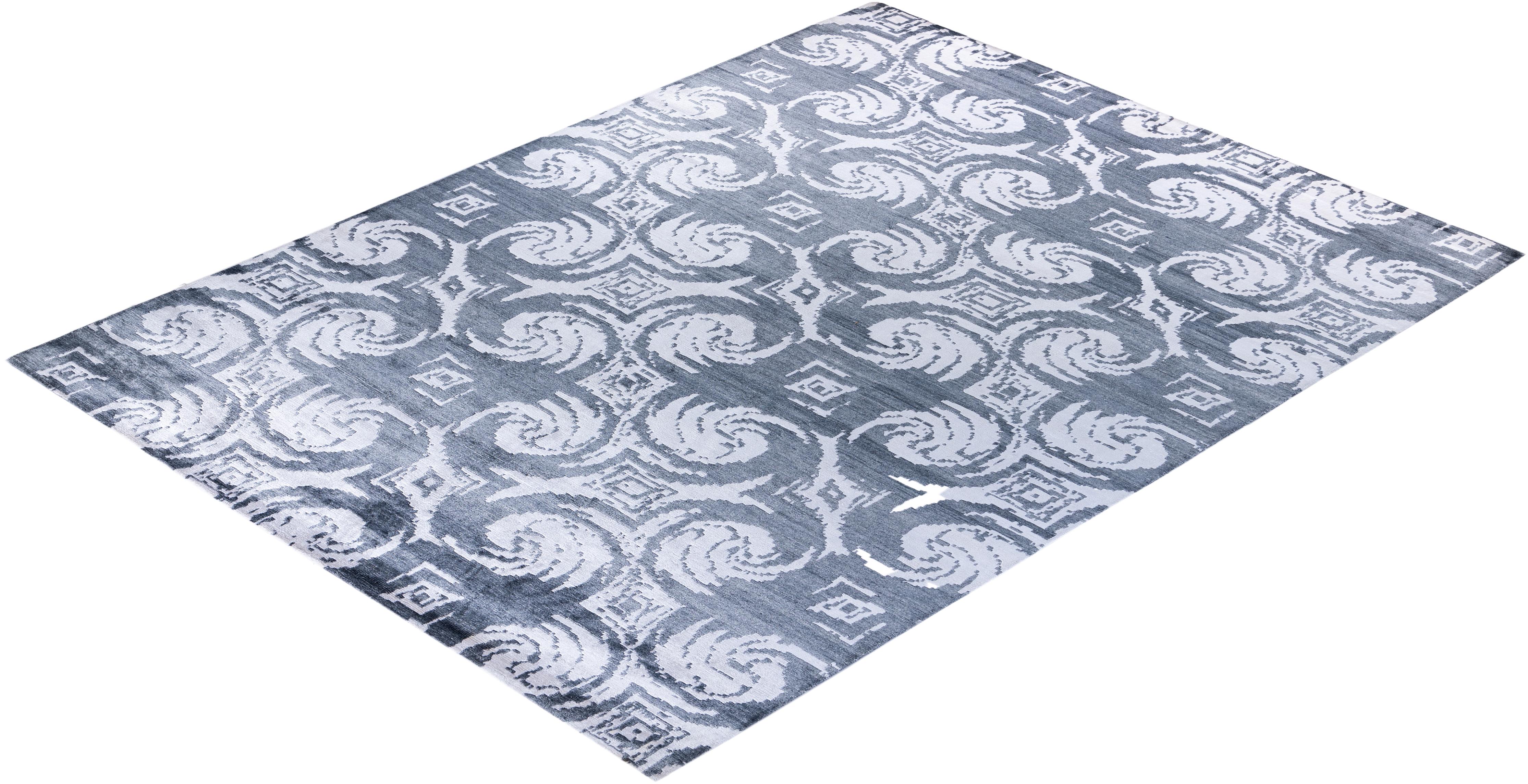 Contemporary Modern Hand Knotted Abstract Silk Ivory Area Rug 9' 1
