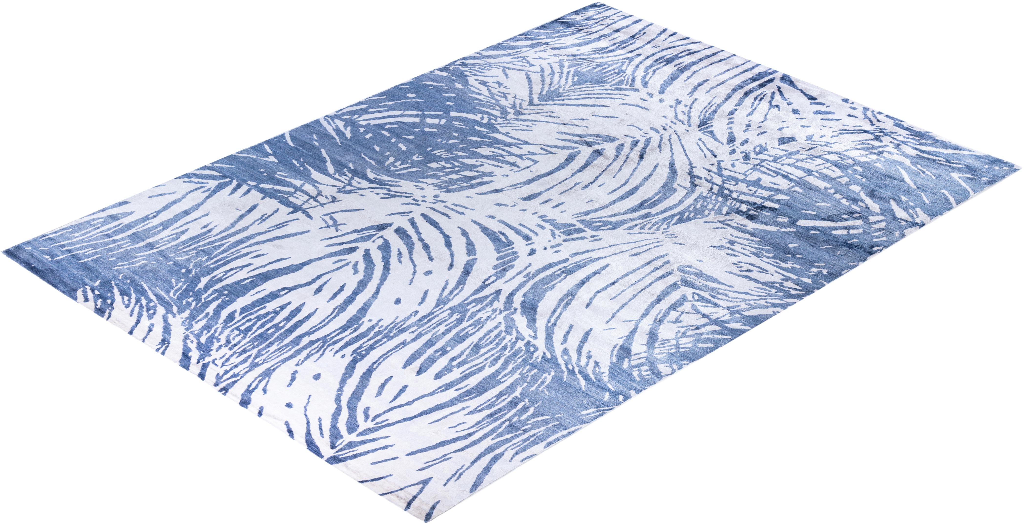 Contemporary Modern Hand Knotted Abstract Silk Ivory Area Rug 9' 1
