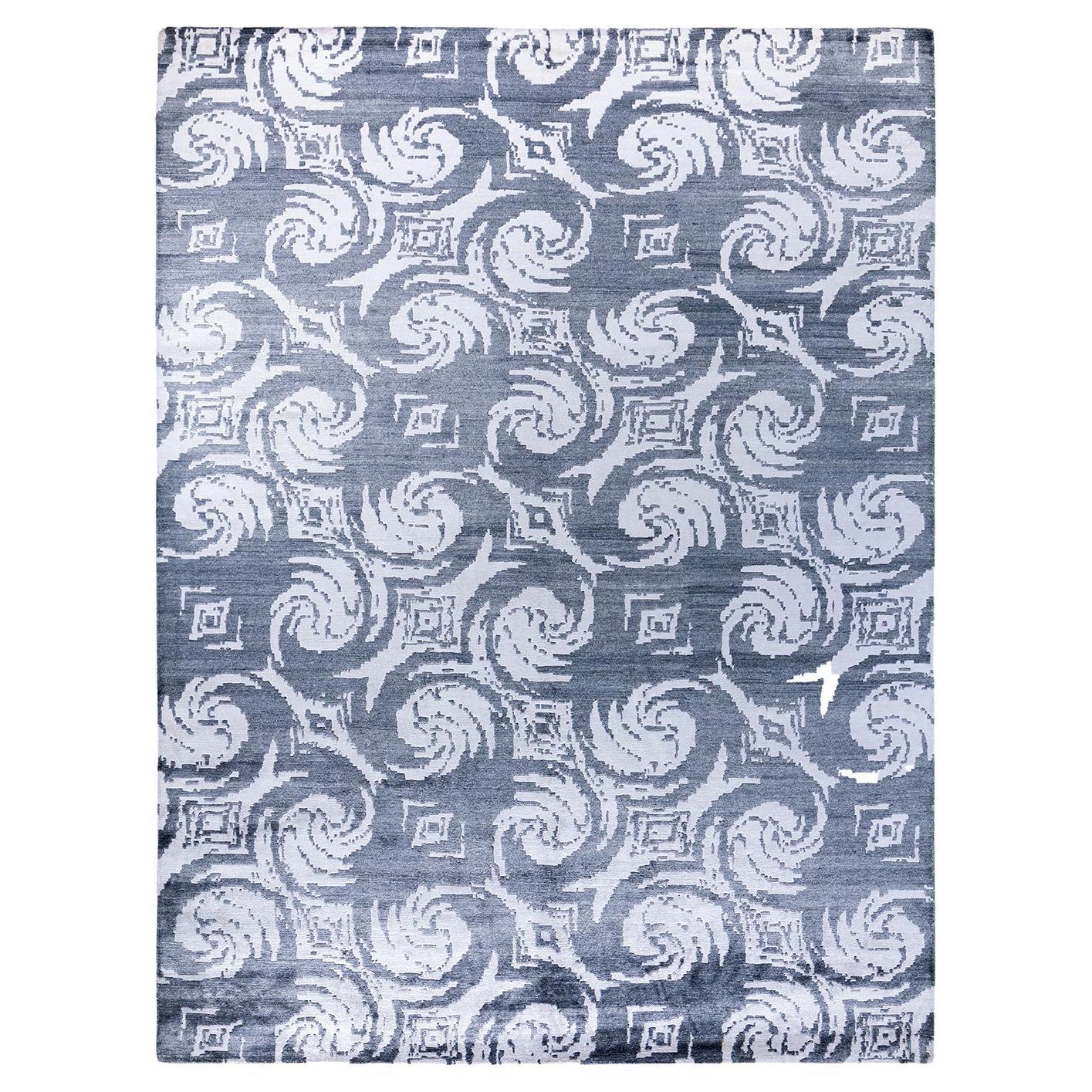 Tappeto moderno contemporaneo in seta astratta annodata a mano di colore avorio 9' 1" x 12' 3"