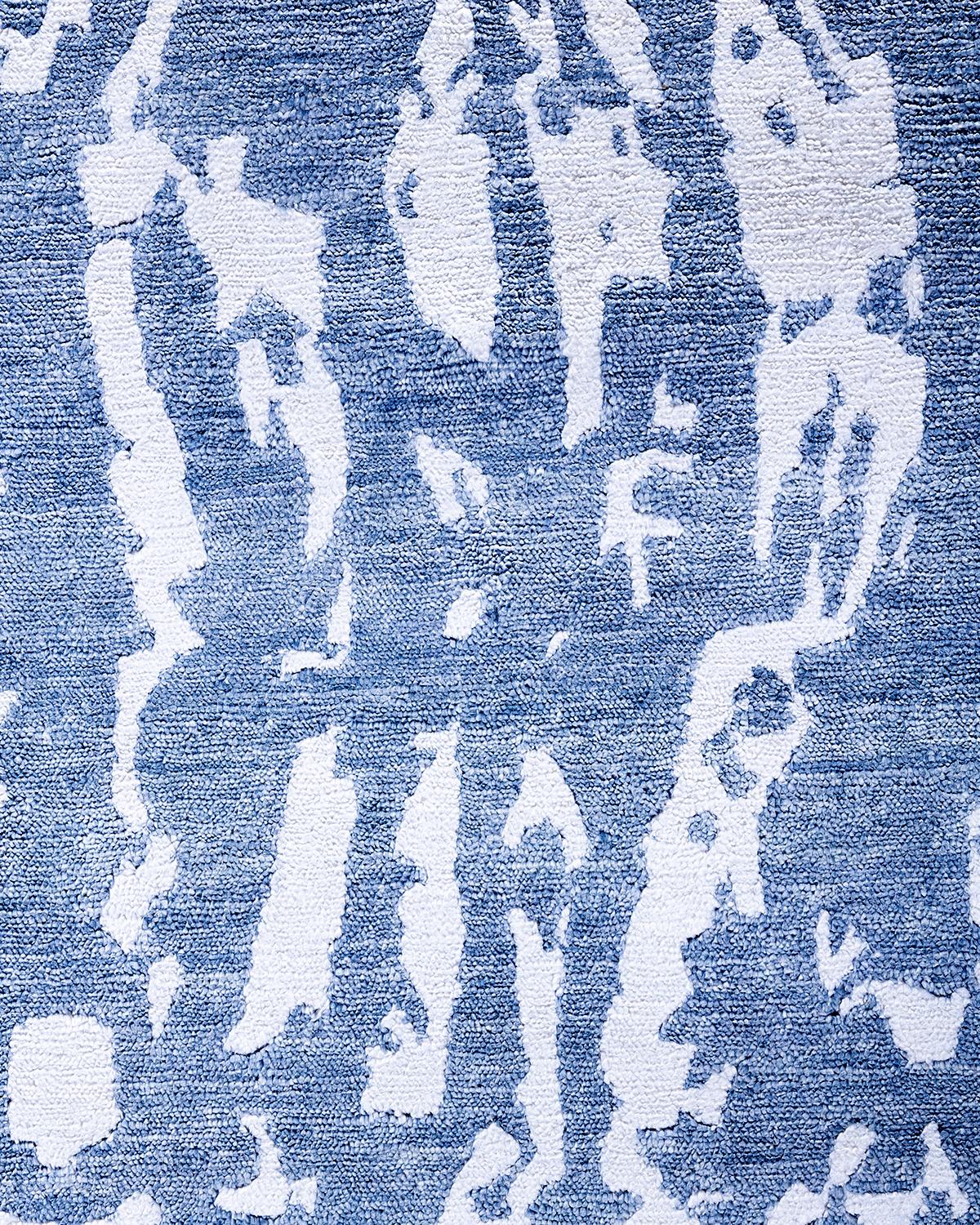 Indiano Tappeto moderno e contemporaneo in seta astratta annodata a mano di colore avorio 9' 2