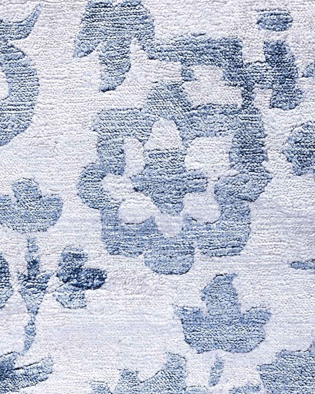 Indiano Tappeto moderno e contemporaneo in seta astratta annodata a mano di colore avorio 9' 2