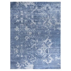 Contemporary Modern Hand Knotted Abstract Silk Ivory Area Rug 9' 2" x 12' 2"