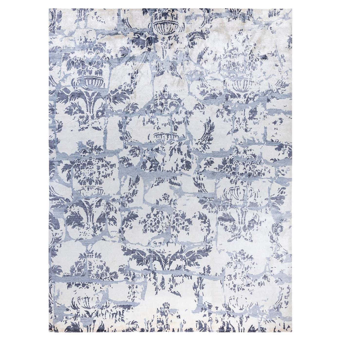 Contemporary Modern Hand Knotted Abstract Silk Ivory Area Rug 9' 2