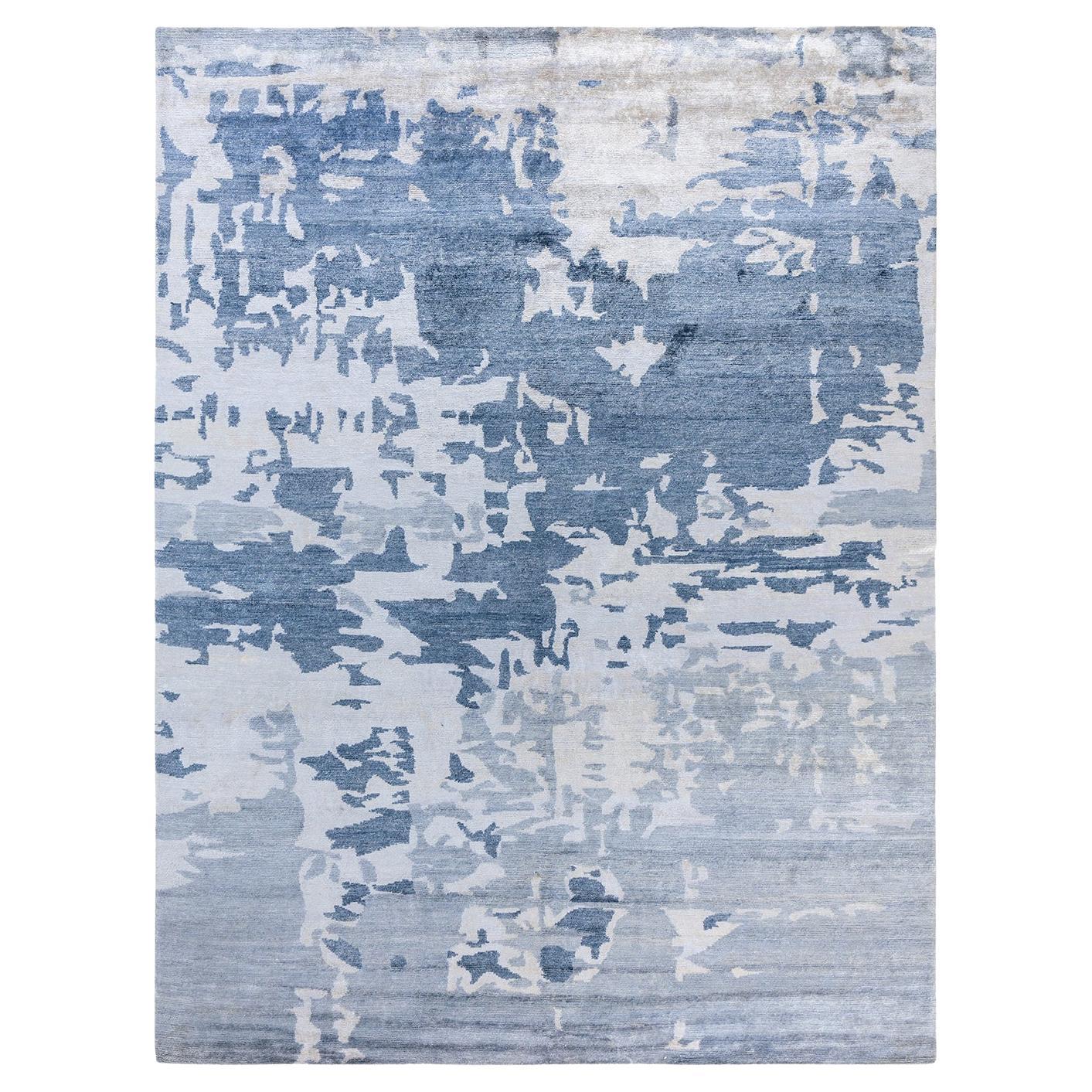 Tappeto moderno contemporaneo in seta astratta annodata a mano di colore avorio 9' 2" x 12' 2"