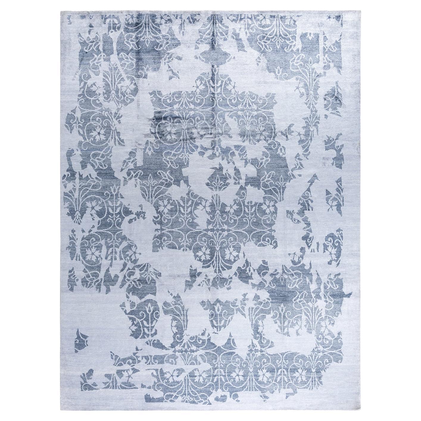 Contemporary Modern Hand Knotted Abstract Silk Ivory Area Rug 9' 3" x 12' 2"