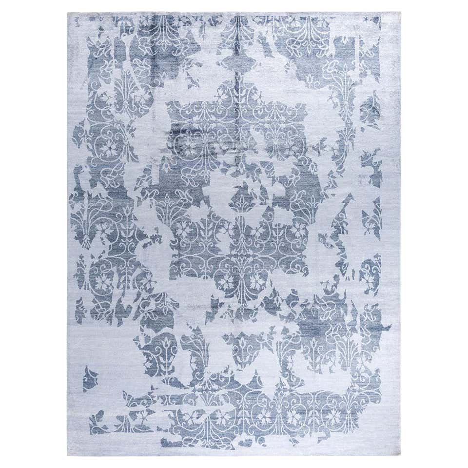 Contemporary Modern Hand Knotted Abstract Silk Ivory Area Rug 9' 2