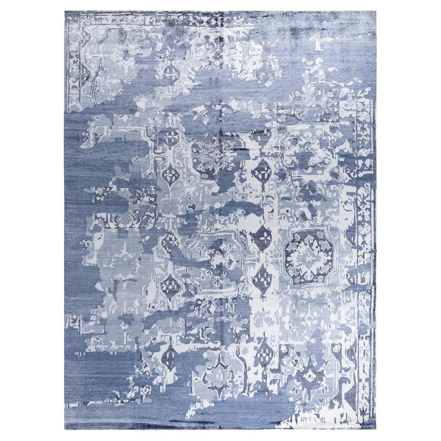 Contemporary Modern Hand Knotted Abstract Silk Ivory Area Rug 9' 3" x 12' 3"