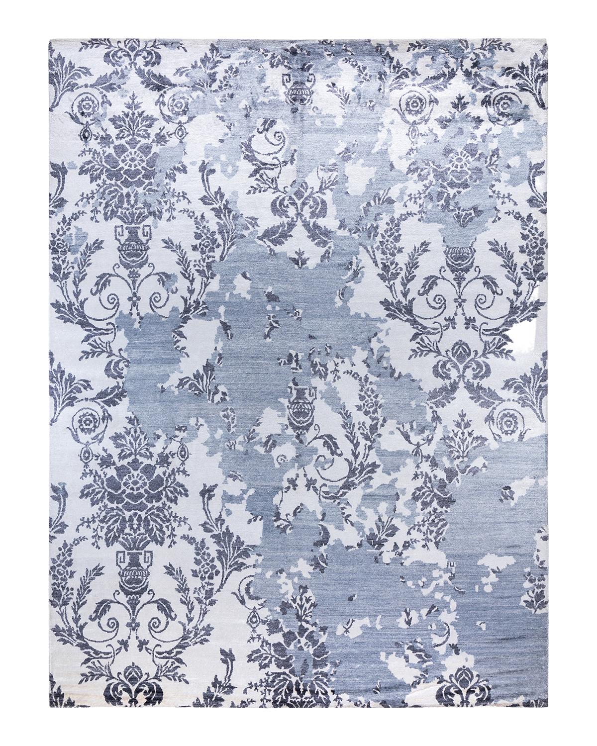 Tappeto moderno e contemporaneo in seta astratta annodata a mano di colore avorio 9' 3" x 12' 4".