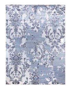 Contemporary Modern Hand Knotted Abstract Silk Ivory Area Rug 9' 3" x 12' 4" (tapis contemporain moderne en soie abstraite nouée à la main)