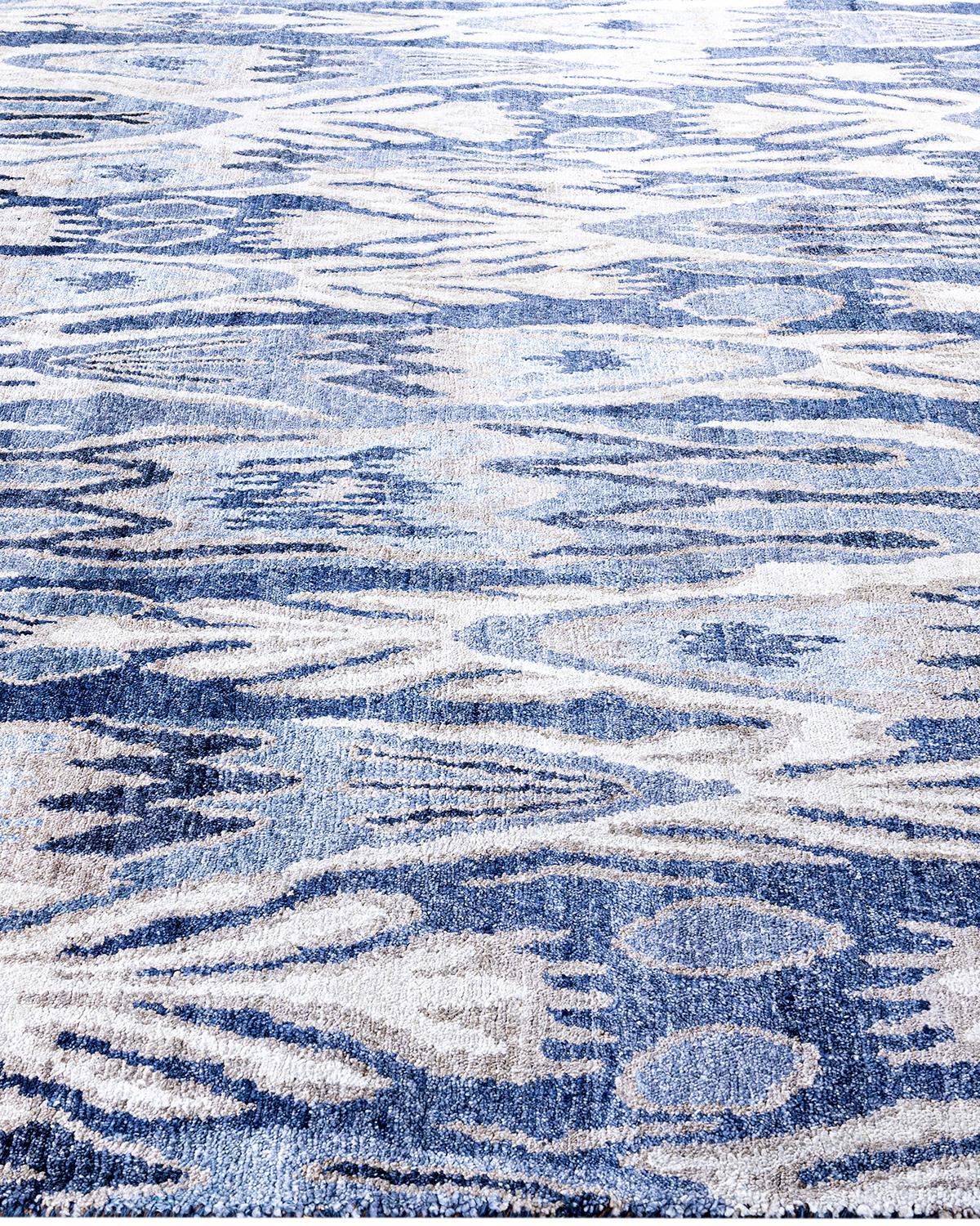 Hand-Knotted Contemporary Modern Hand Knotted Abstract Silk Purple Area Rug 8' 1