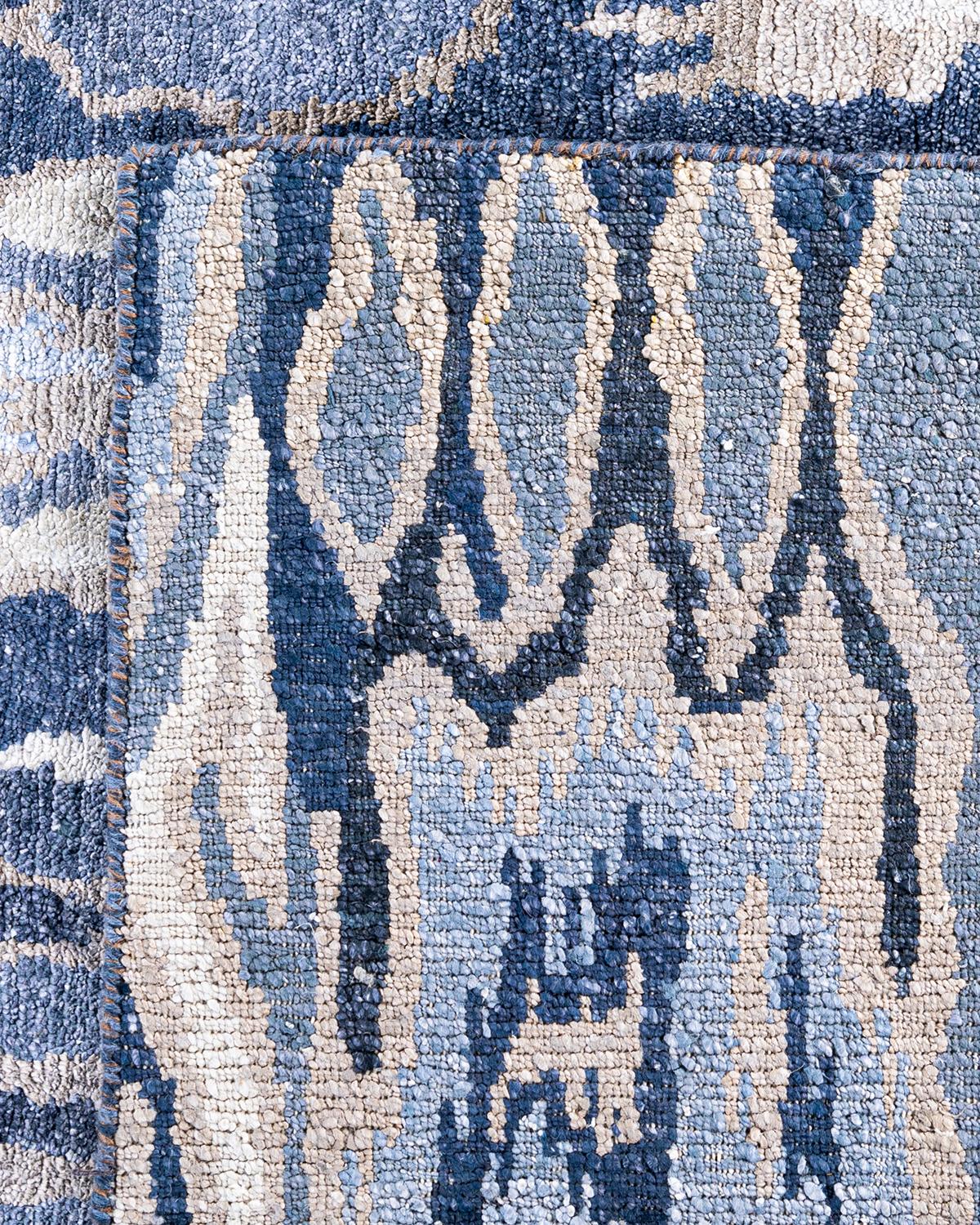 Contemporary Modern Hand Knotted Abstract Silk Purple Area Rug 8' 1