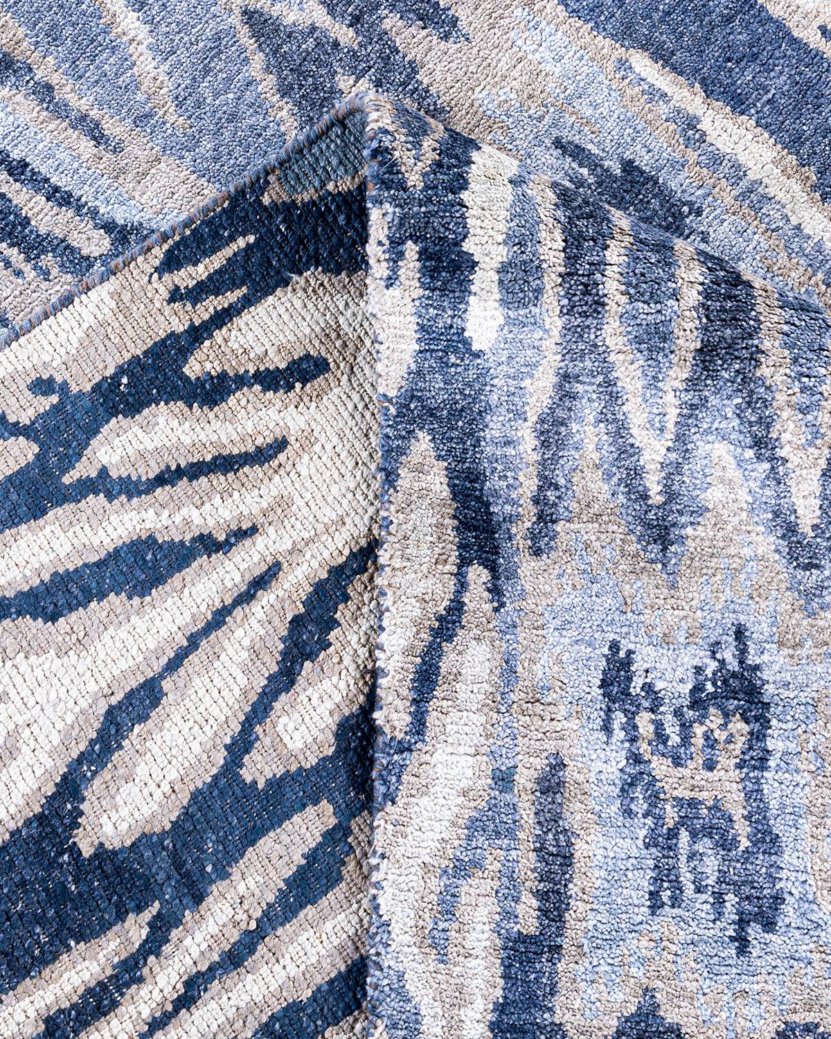 Contemporary Modern Hand Knotted Abstract Silk Purple Area Rug 8' 1
