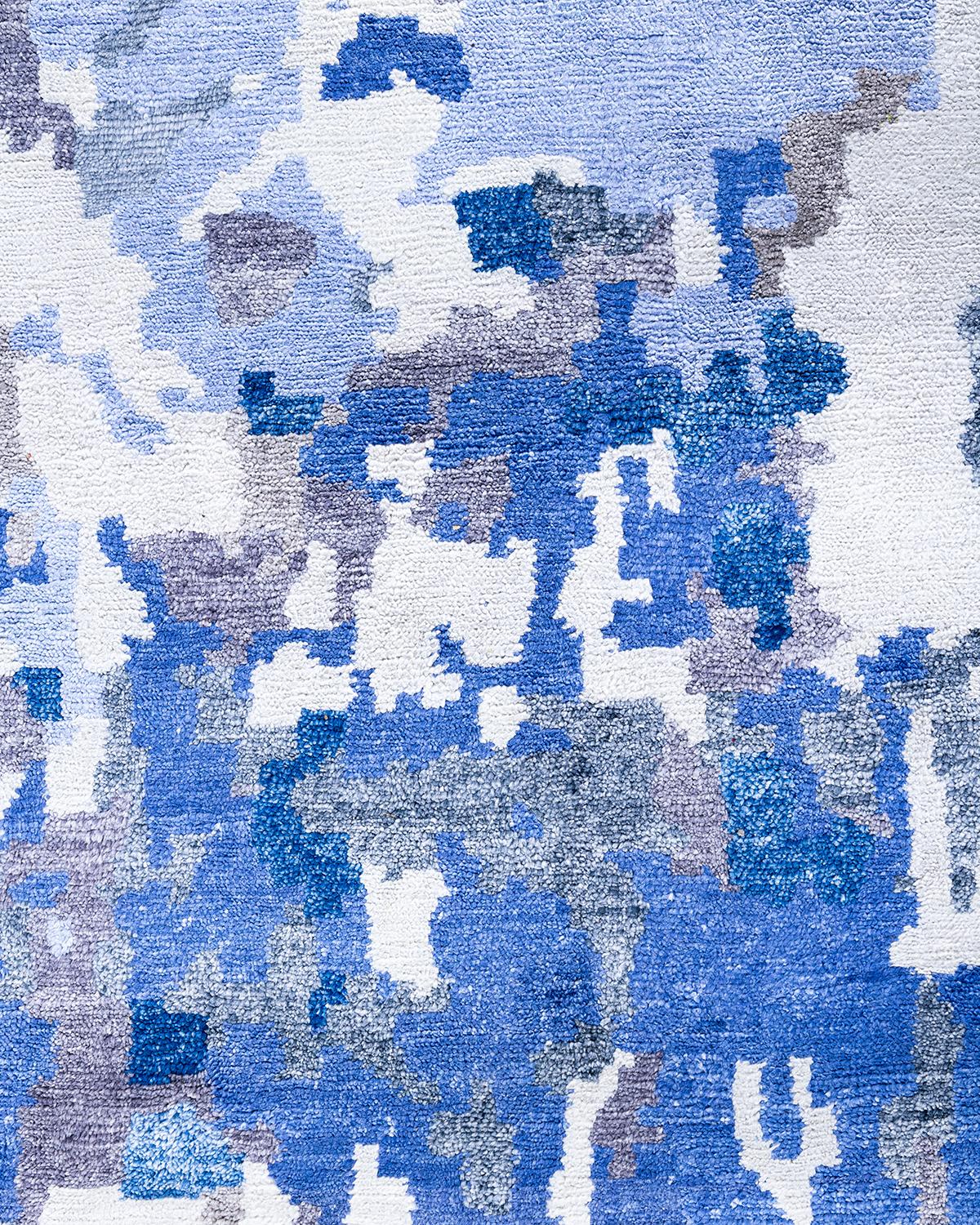Indiano Tappeto per l'area viola in seta astratta moderna e contemporanea annodato a mano 9' 1