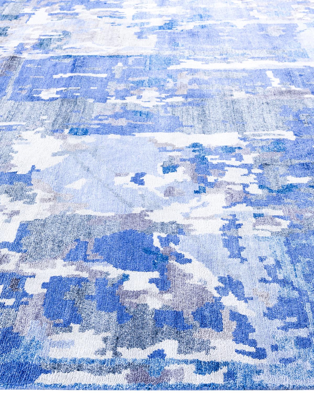Annodato a mano Tappeto per l'area viola in seta astratta moderna e contemporanea annodato a mano 9' 1