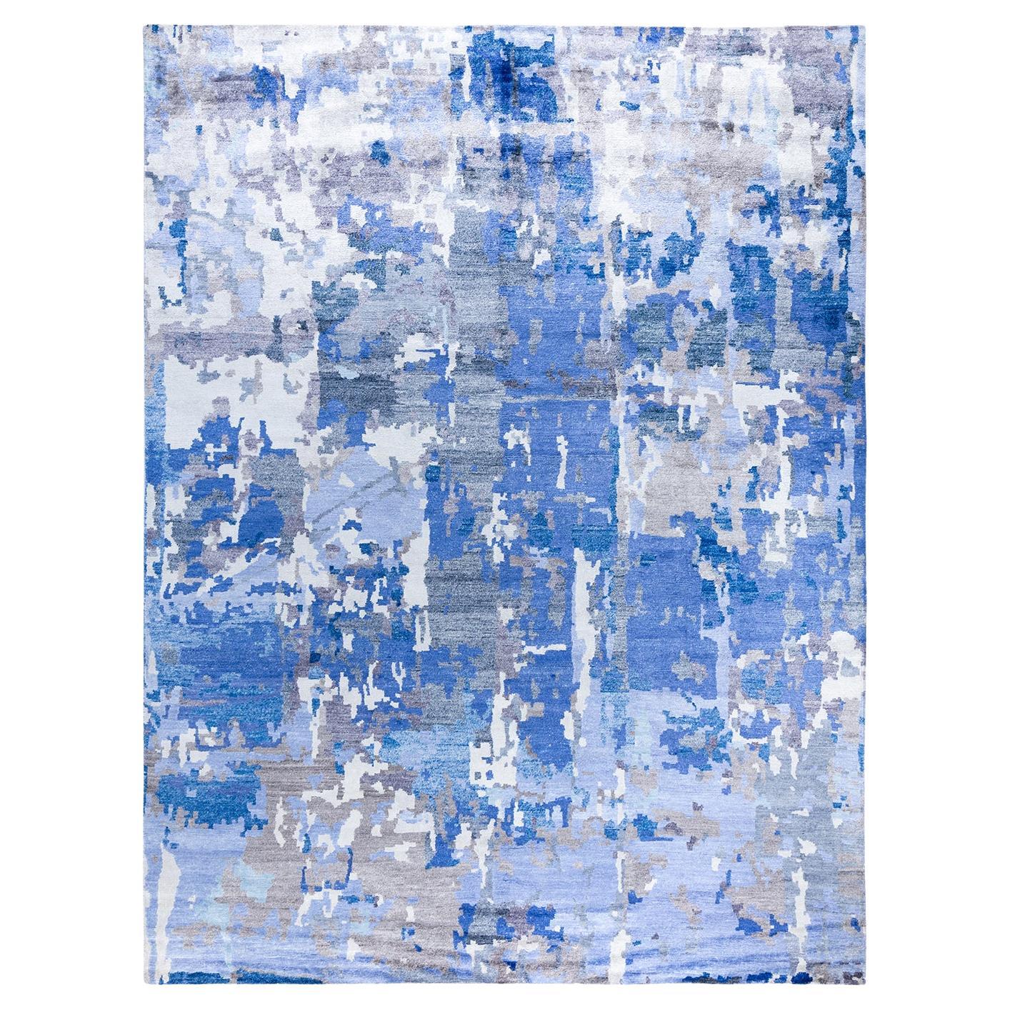 Contemporary Modern Hand Knotted Abstract Silk Purple Area Rug 9' 1" x 11' 10"