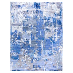 Contemporary Modern Hand Knotted Abstract Silk Purple Area Rug 9' 1" x 11' 10"