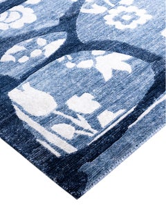 Contemporary Modern Hand Knotted Abstract Silk Purple Area Rug 9' 1" x 12' 3"