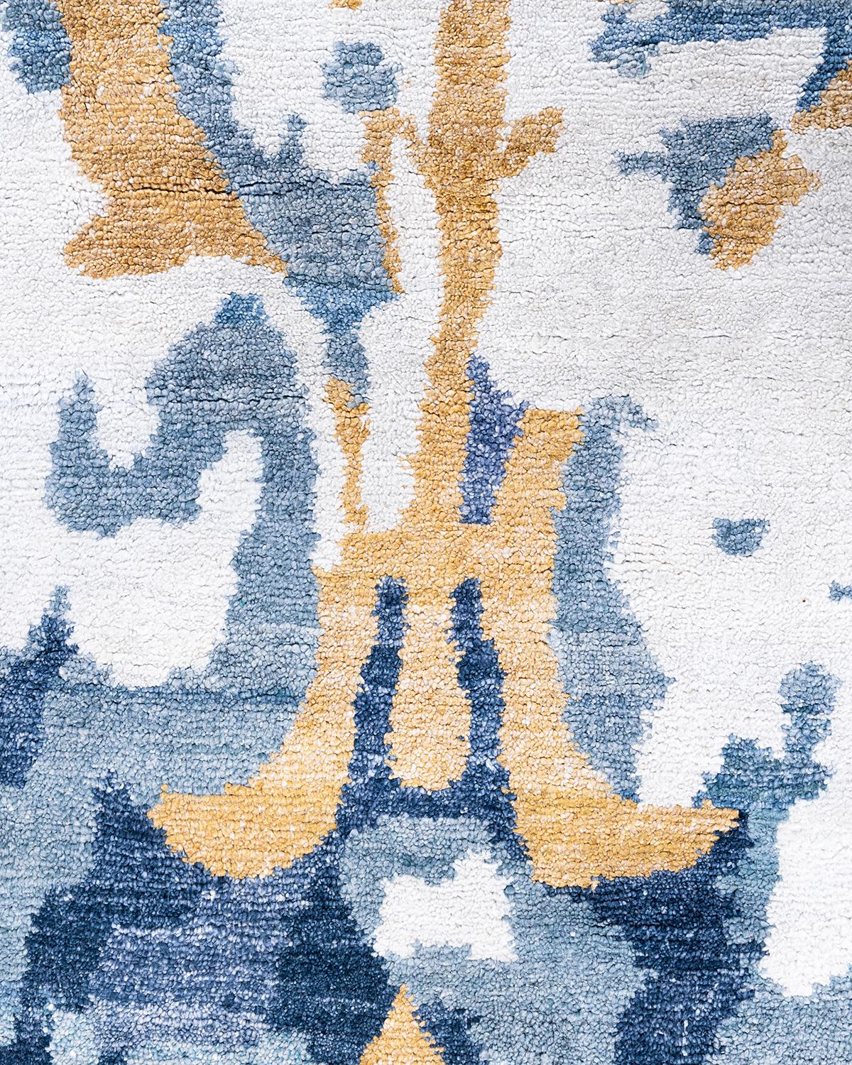 Indian Contemporary Modern Hand Knotted Abstract Silk Purple Area Rug 9' 2