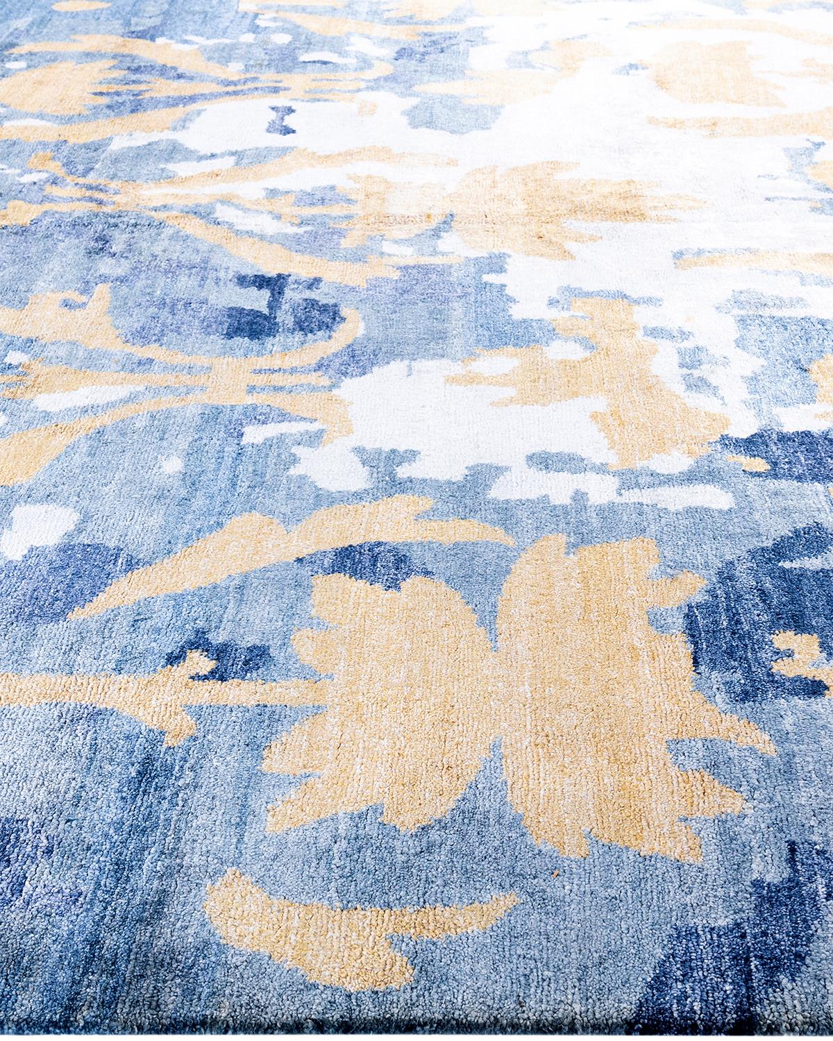 Hand-Knotted Contemporary Modern Hand Knotted Abstract Silk Purple Area Rug 9' 2