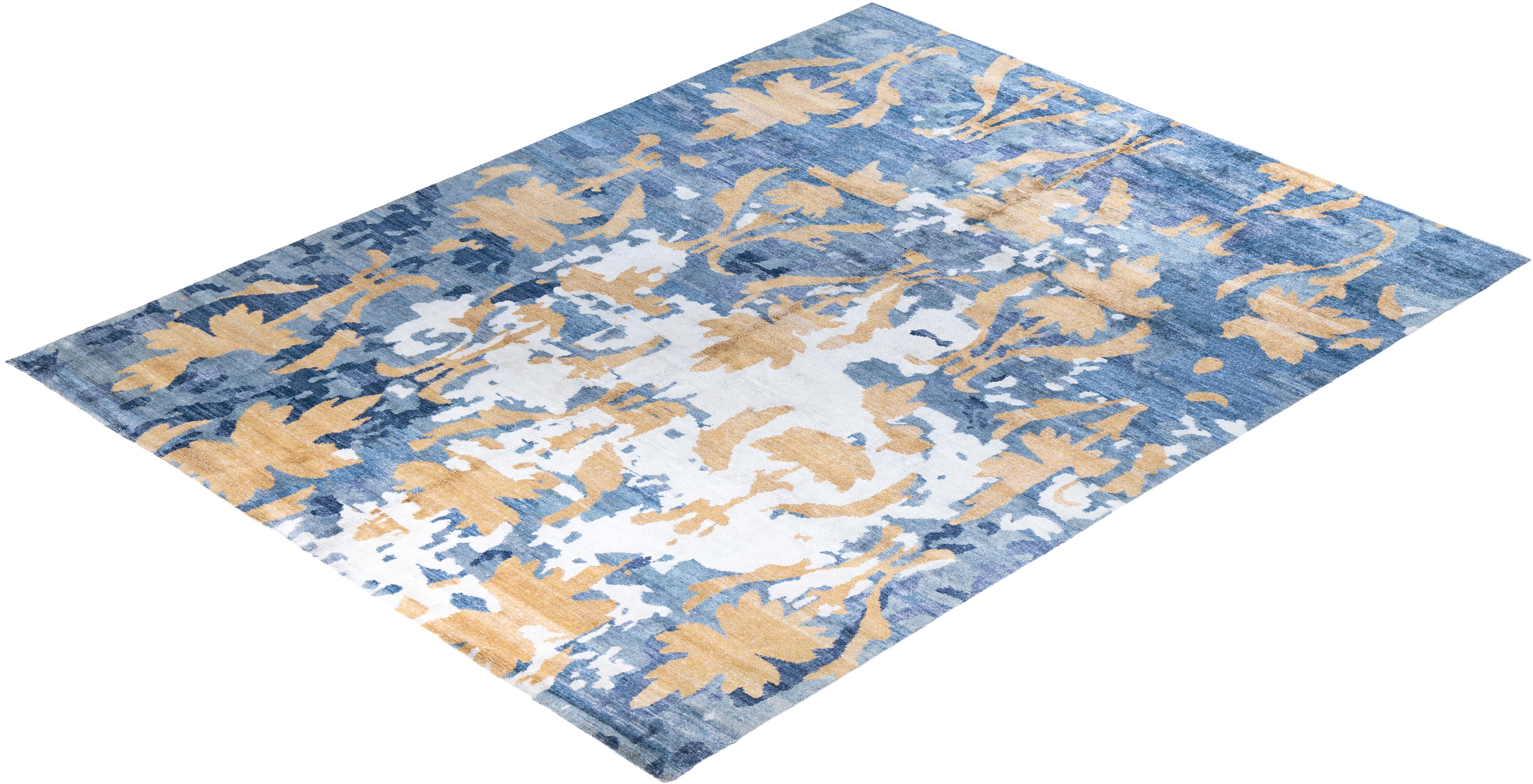 Contemporary Modern Hand Knotted Abstract Silk Purple Area Rug 9' 2