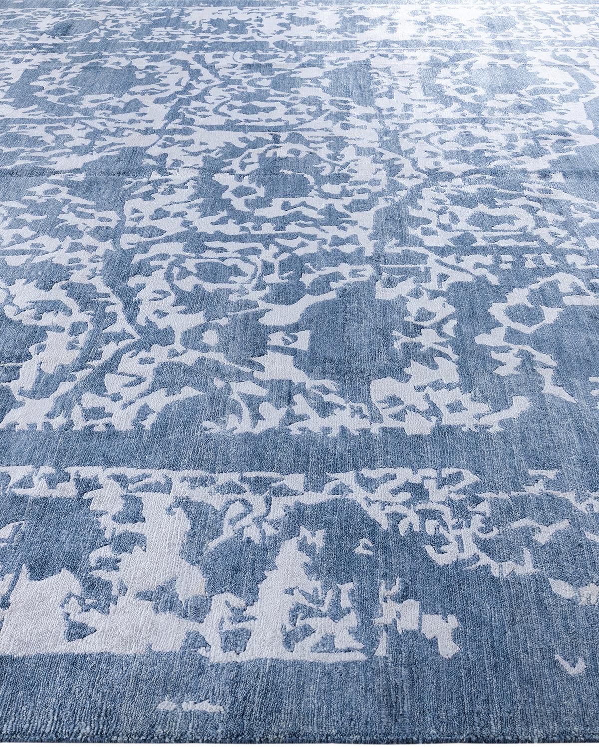 Hand-Knotted Contemporary Modern Hand Knotted Abstract Silk White Area Rug 9' 0