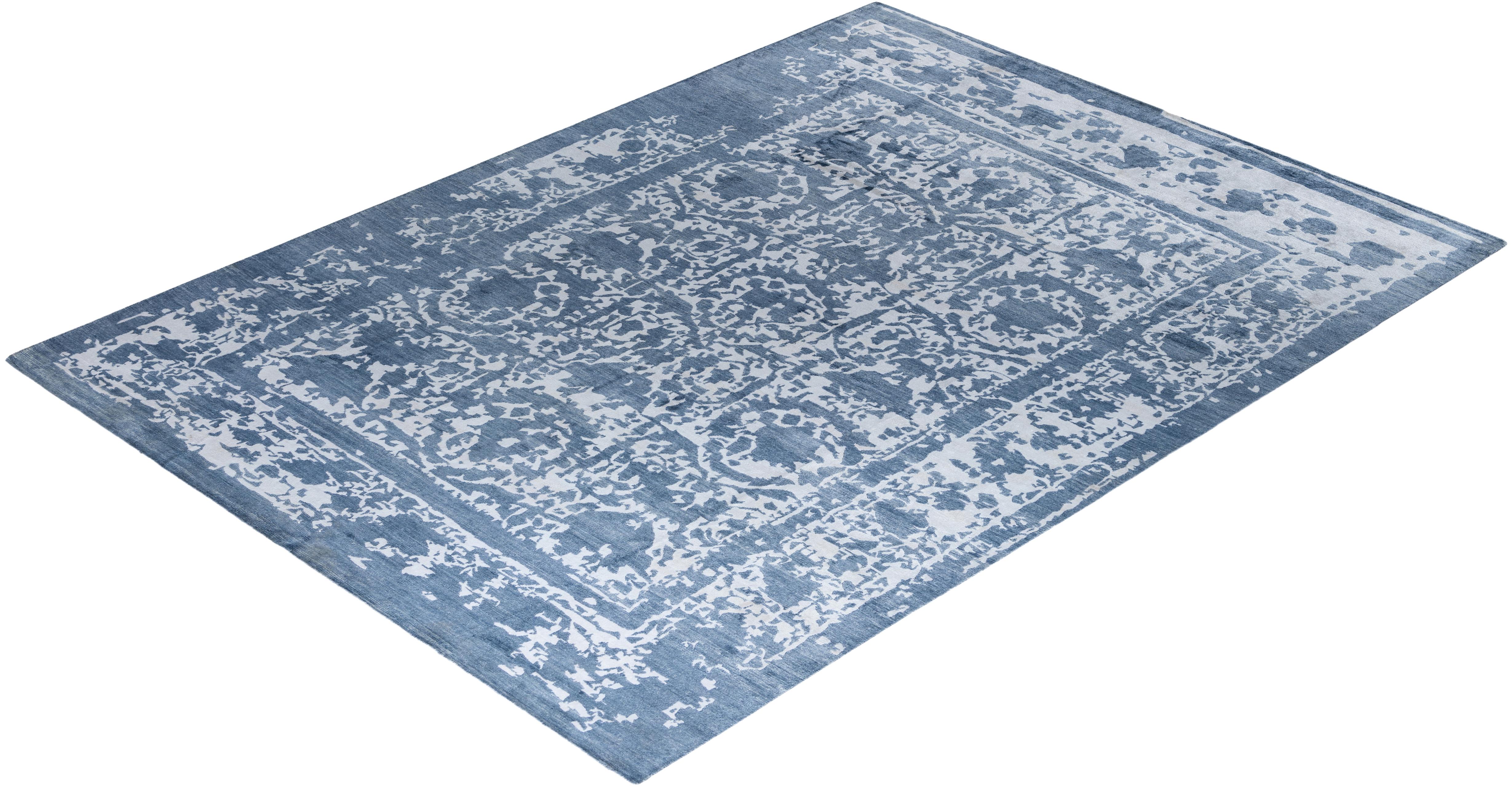 Contemporary Modern Hand Knotted Abstract Silk White Area Rug 9' 0
