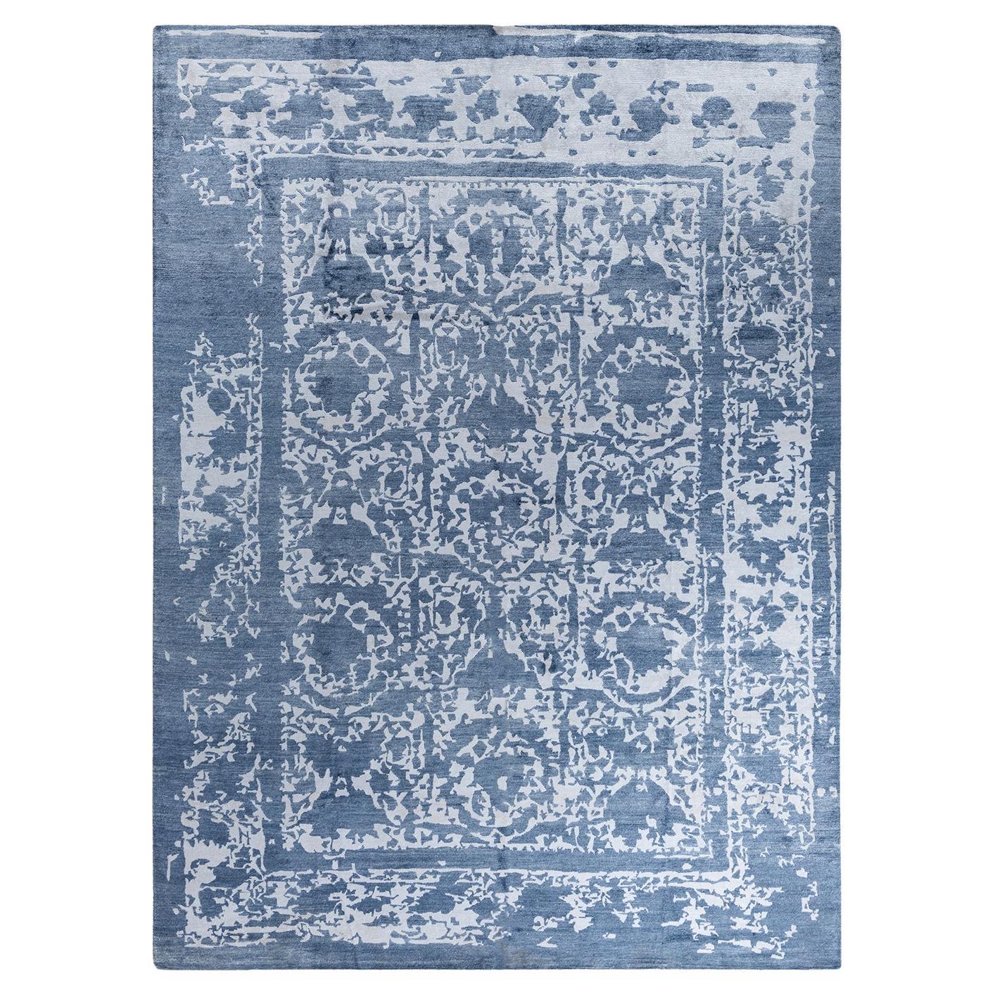 Contemporary Modern Hand Knotted Abstract Silk White Area Rug 9' 0" x 12' 1" For Sale