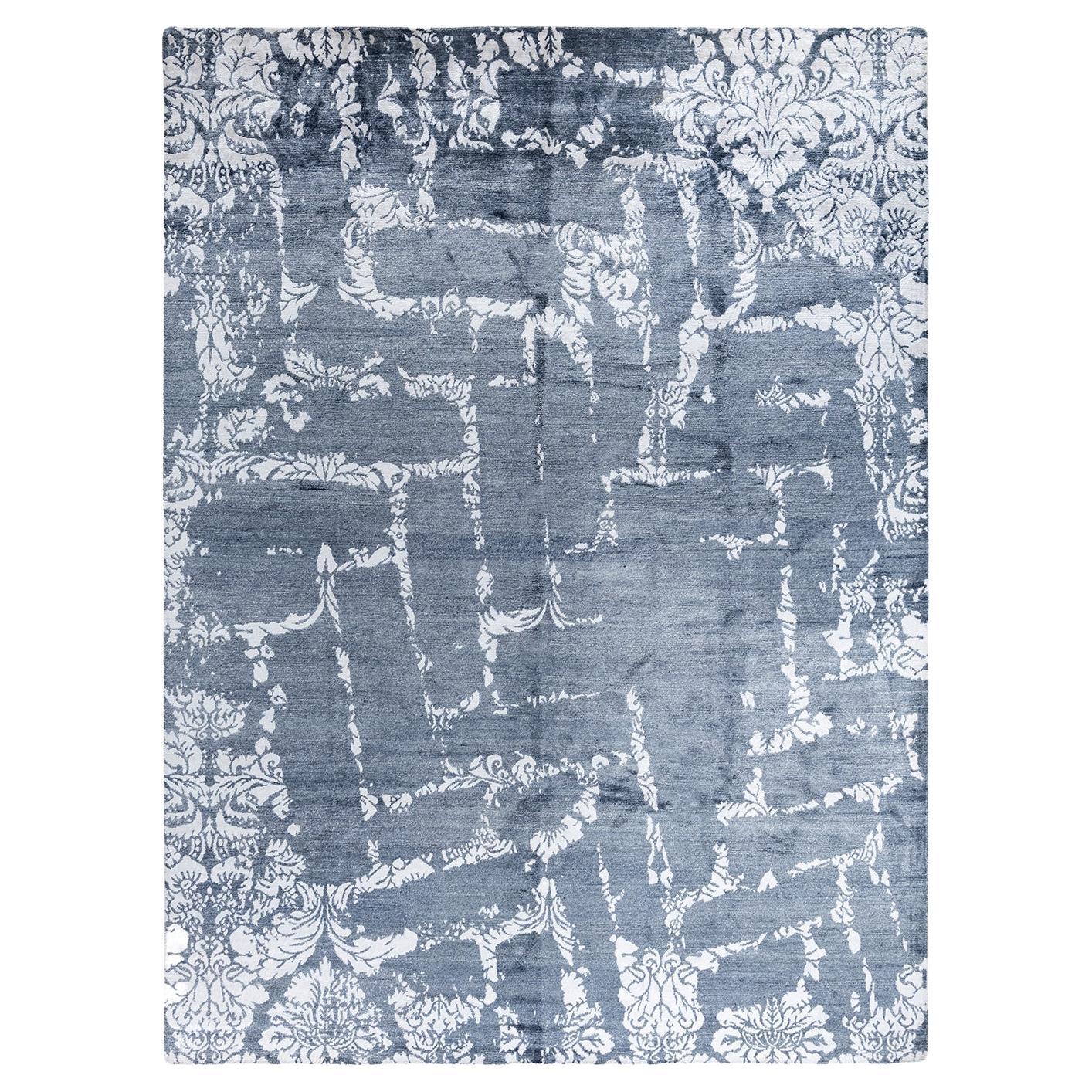 Contemporary Modern Hand Knotted Abstract Silk White Area Rug 9' 2" x 12' 4"