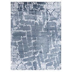 Contemporary Modern Hand Knotted Abstract Silk White Area Rug 9' 2" x 12' 4"