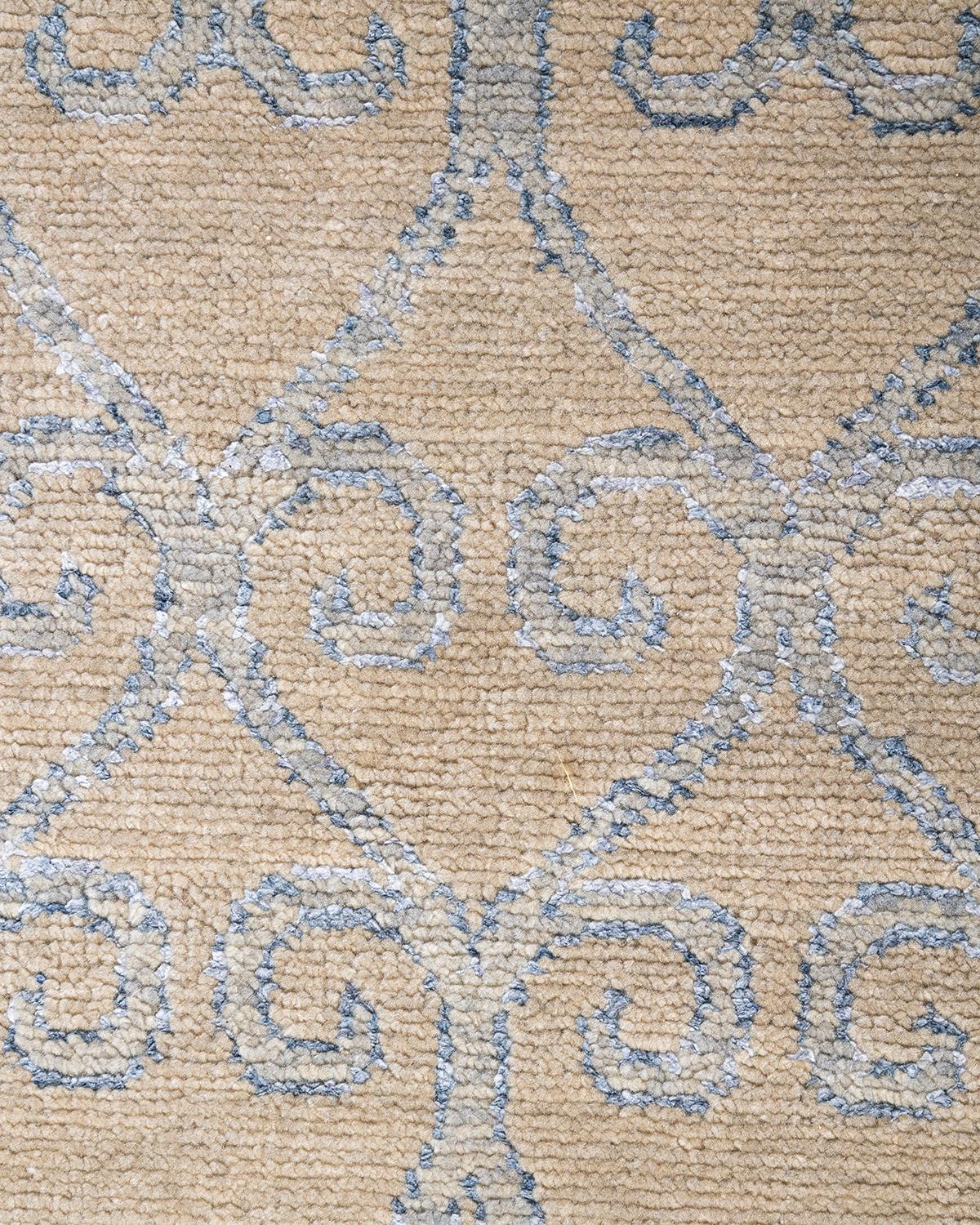 Alfombra Abstracta Contemporánea Moderna Anudada a Mano de Seda y Lana Beige 8'0