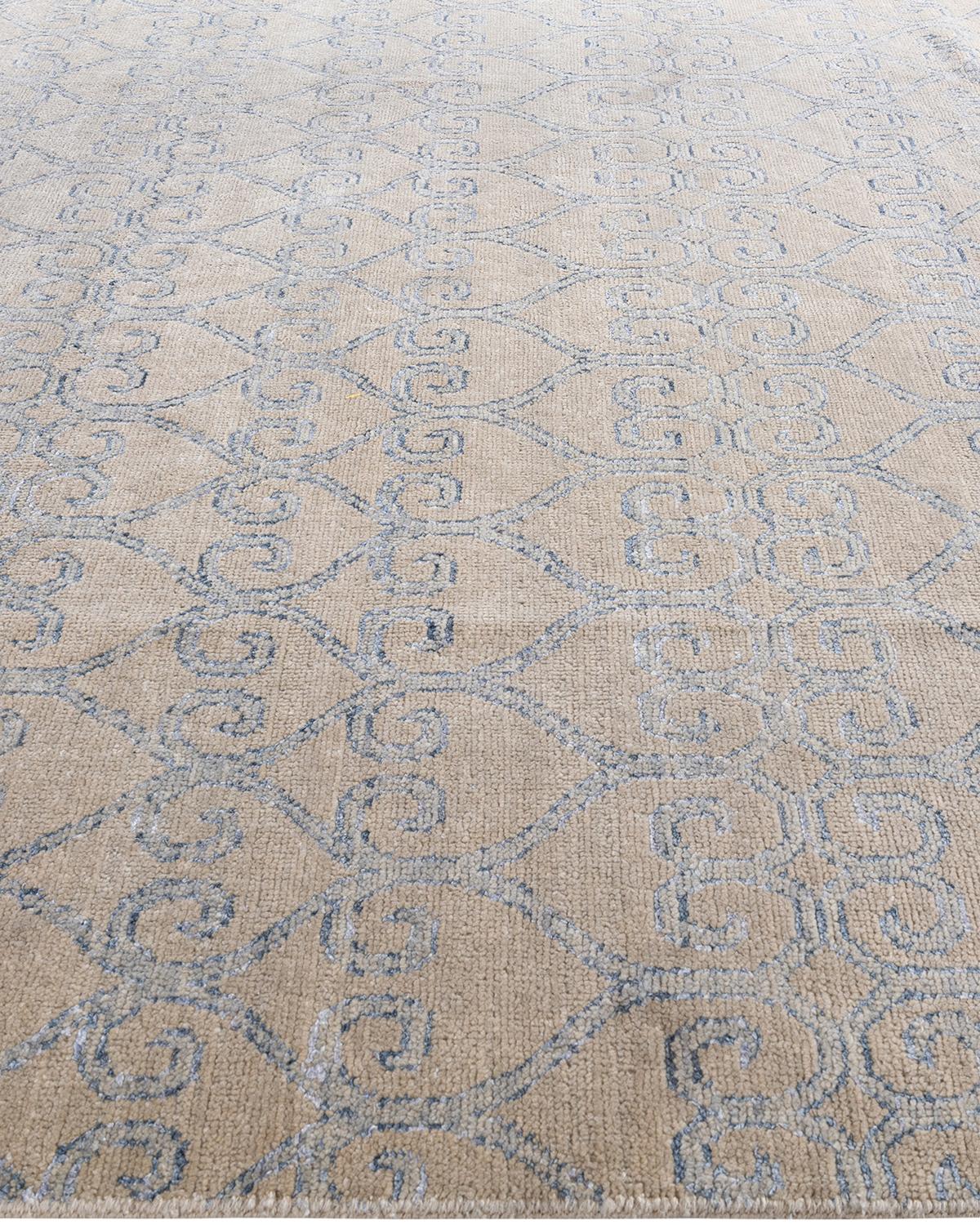 Alfombra Abstracta Contemporánea Moderna Anudada a Mano de Seda y Lana Beige 8'0