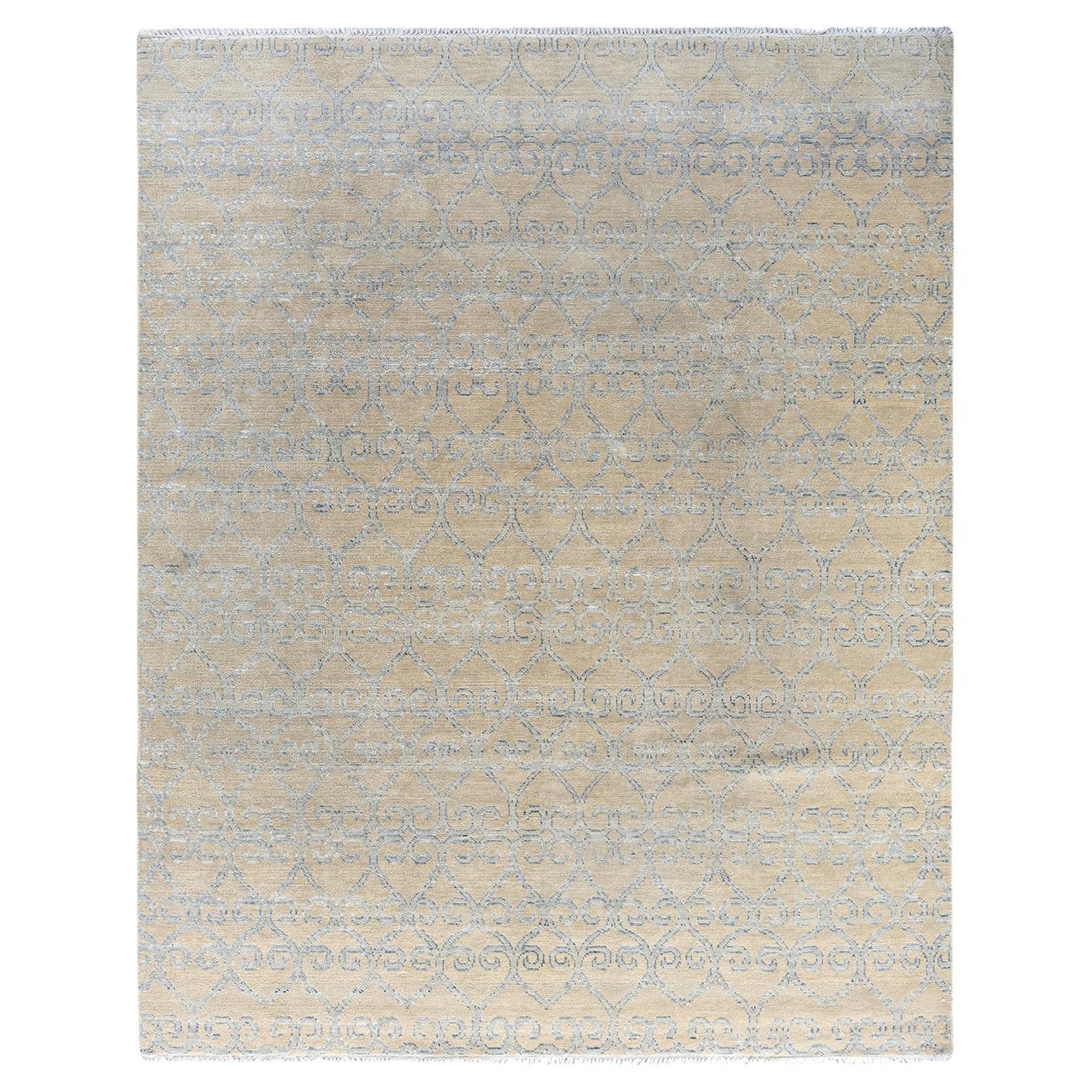 Tappeto contemporaneo moderno annodato a mano in seta astratta e lana beige 8'0" x 9"10"