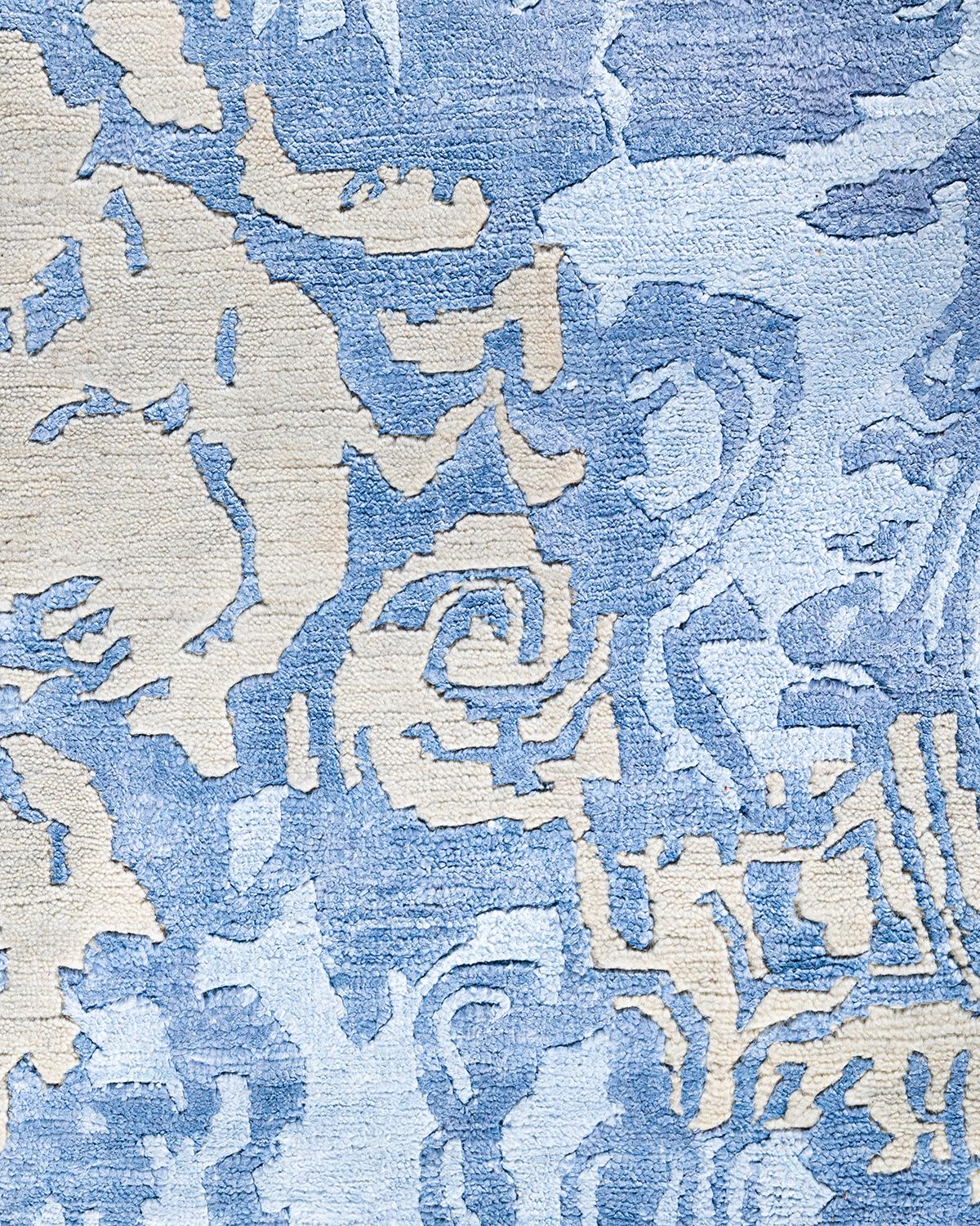 Indiano Tappeto moderno contemporaneo annodato a mano in seta e lana beige 9'2