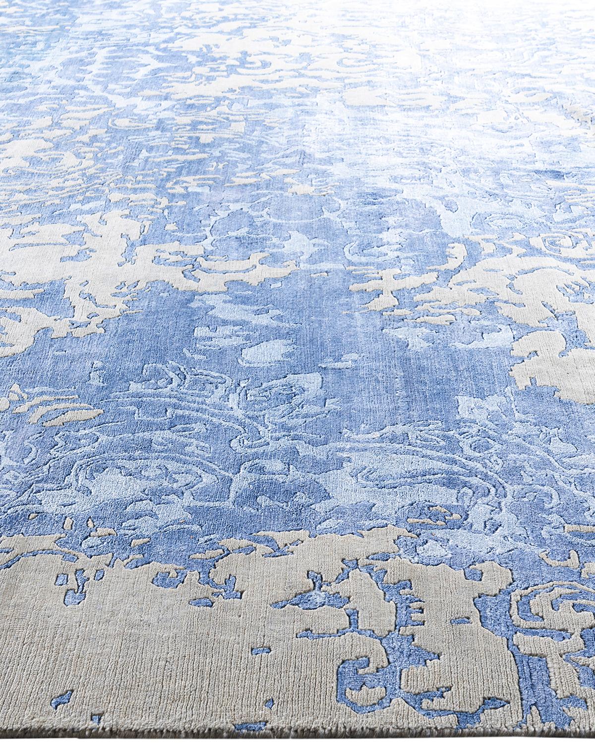 Annodato a mano Tappeto moderno contemporaneo annodato a mano in seta e lana beige 9'2