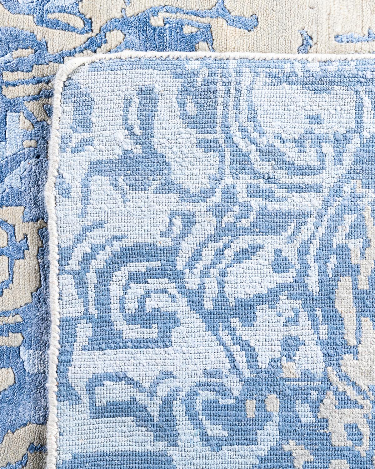 Tappeto moderno contemporaneo annodato a mano in seta e lana beige 9'2