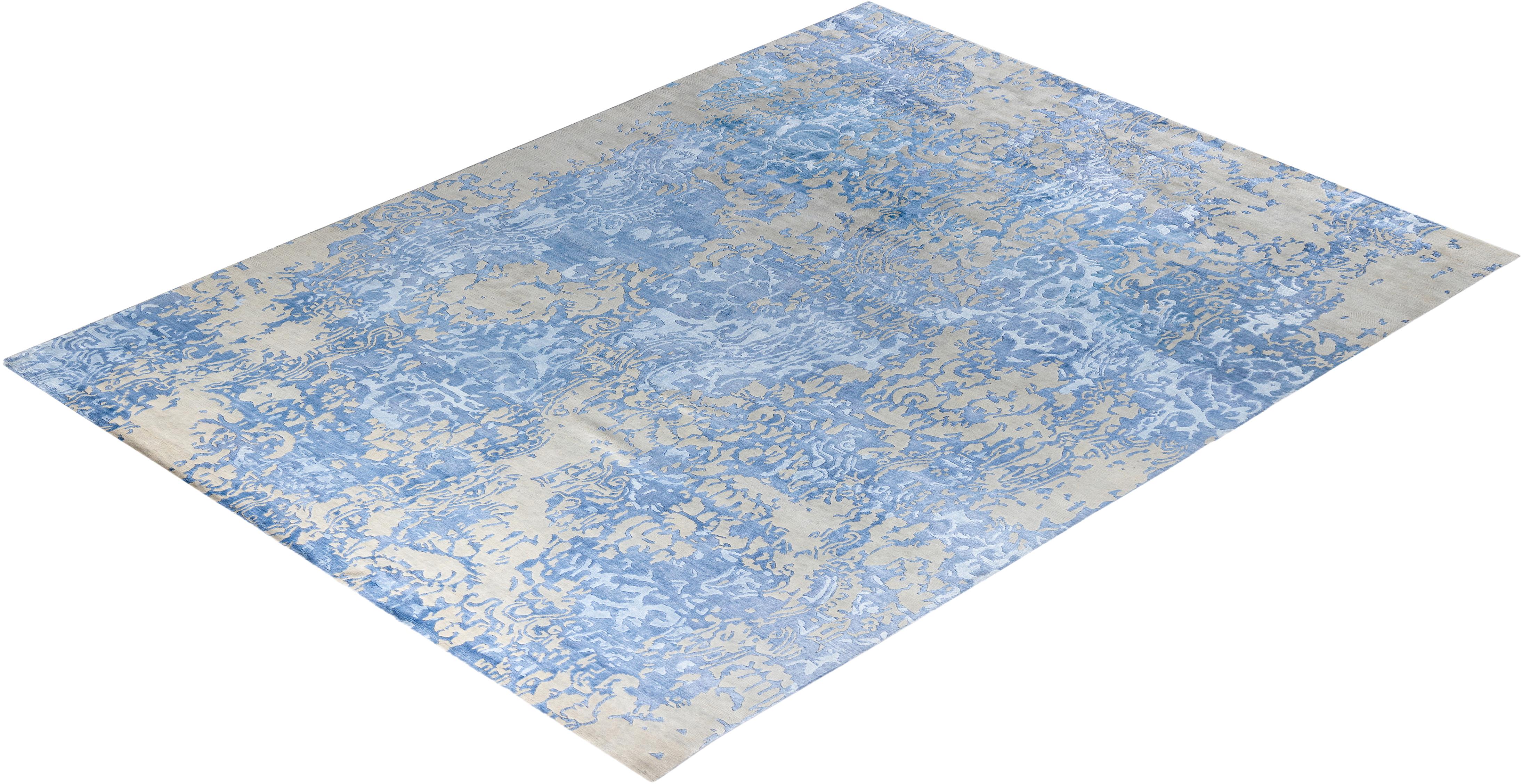 Tappeto moderno contemporaneo annodato a mano in seta e lana beige 9'2