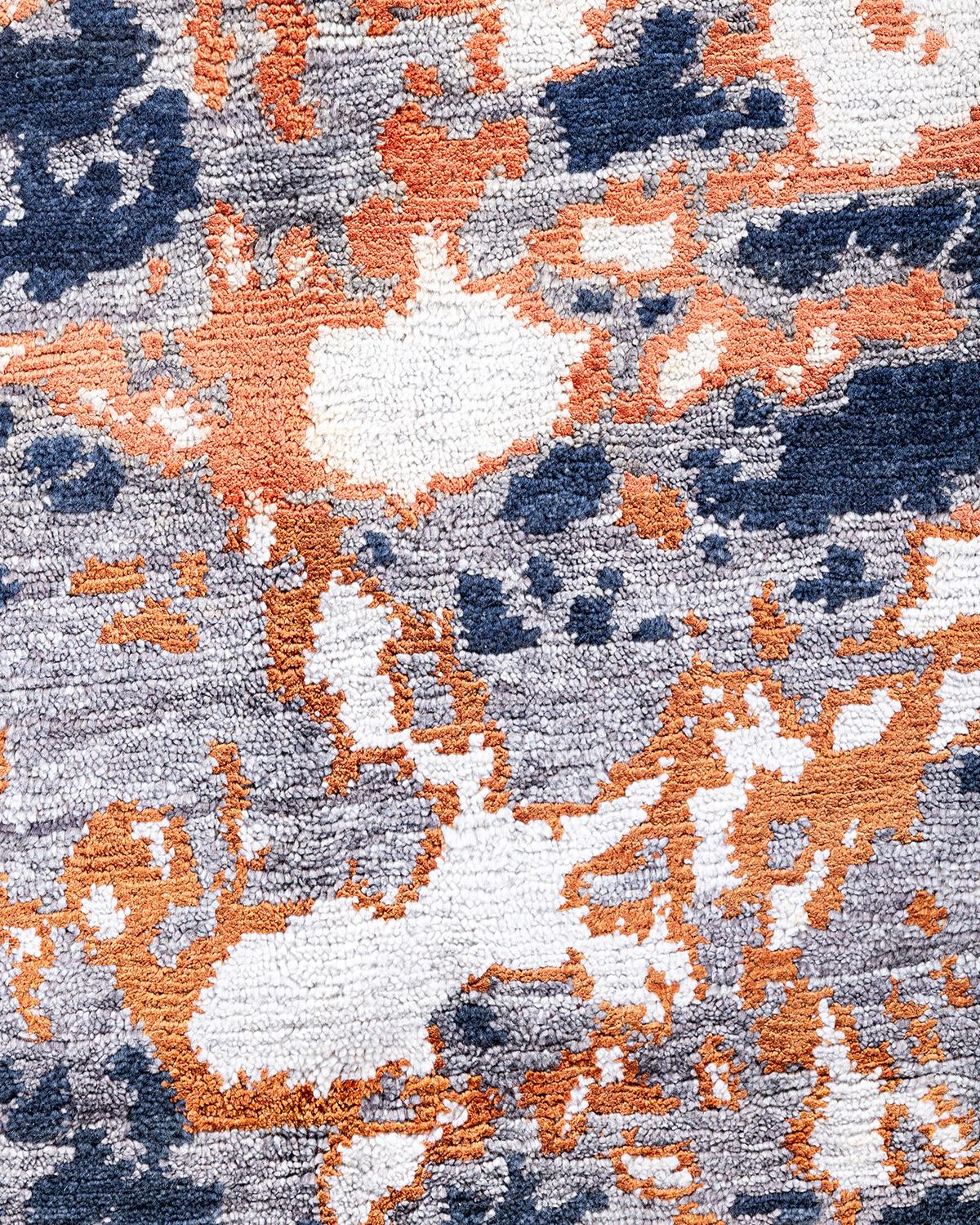 Indien Contemporary Modern Abstract Silk & Wool Hand Knotted Black Area Rug 8'1