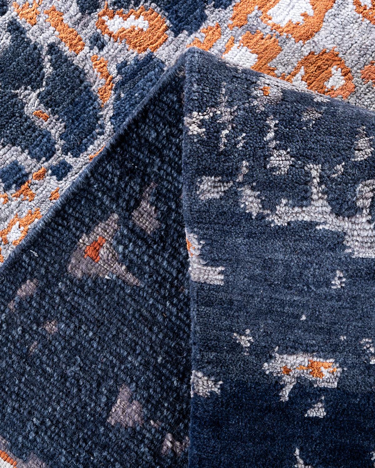 XXIe siècle et contemporain Contemporary Modern Abstract Silk & Wool Hand Knotted Black Area Rug 8'1
