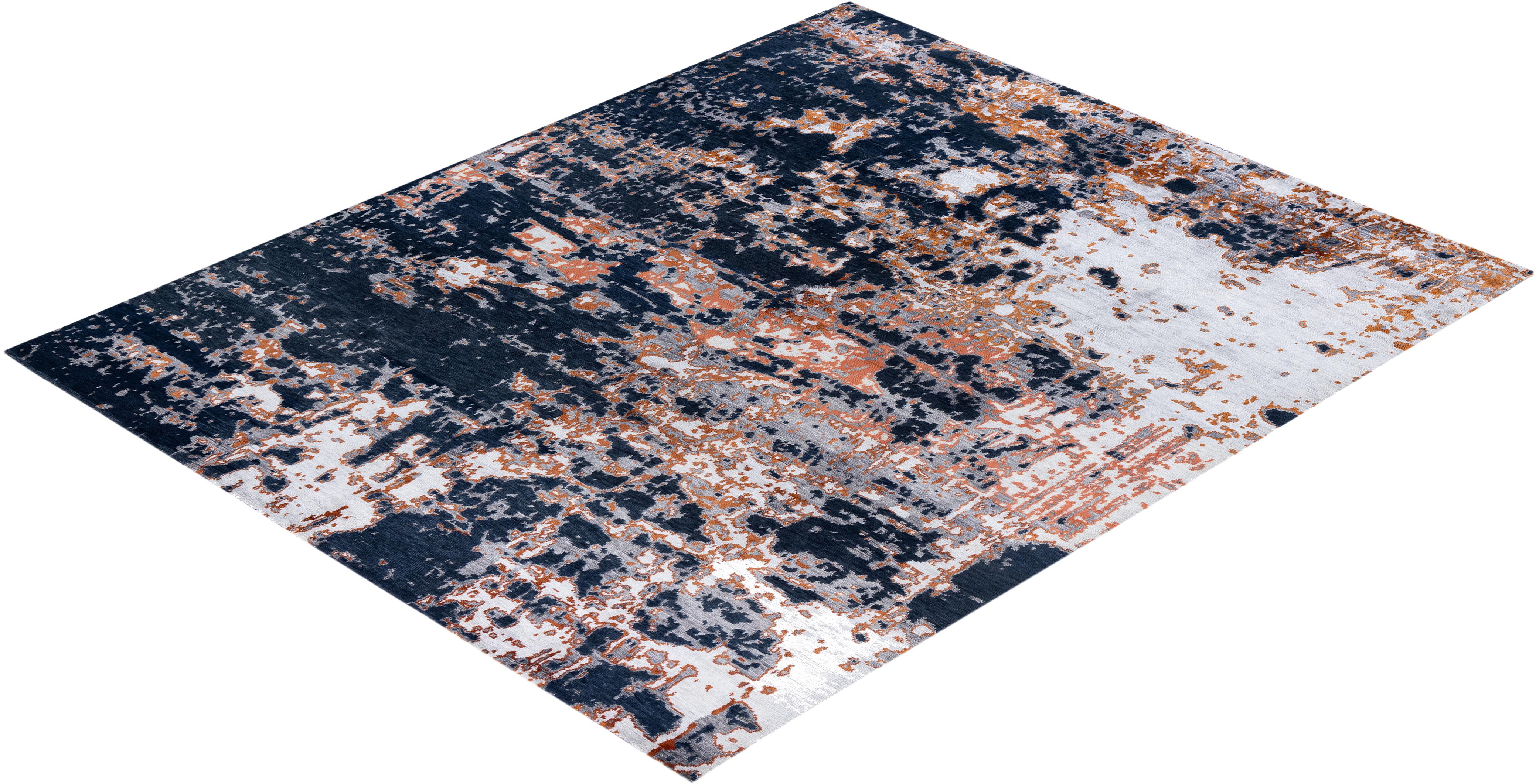 Contemporary Modern Abstract Silk & Wool Hand Knotted Black Area Rug 8'1