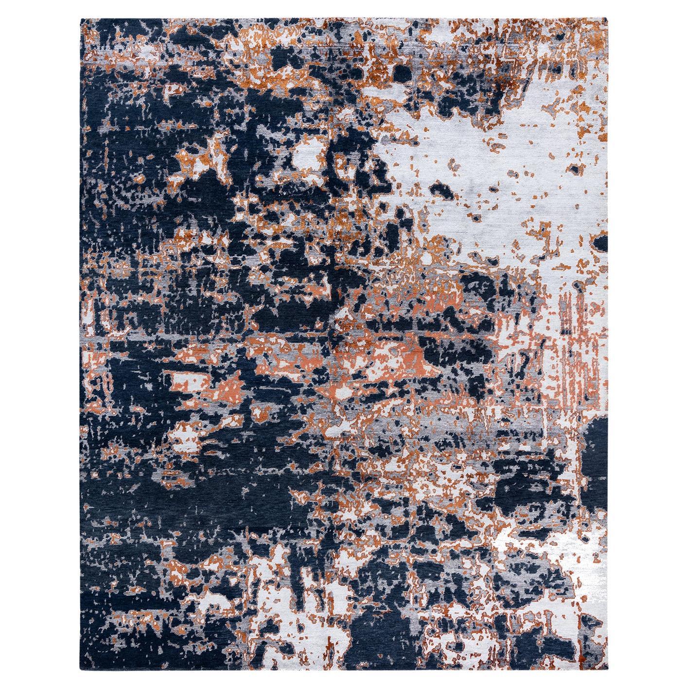 Contemporary Modern Abstract Silk & Wool Hand Knotted Black Area Rug 8'1" x10'1" (tapis noir) en vente