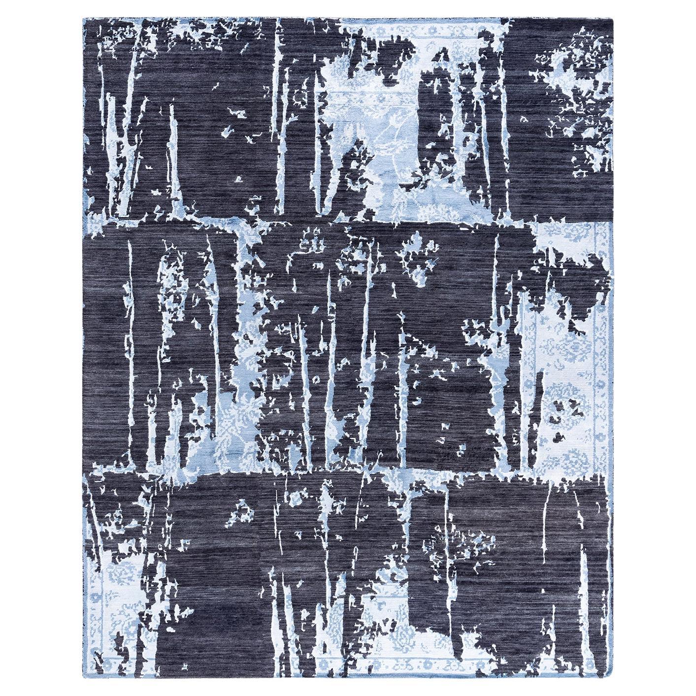 Contemporary Modern Hand Knotted Abstract Silk & Wool Black Area Rug 8'2" x10'1"
