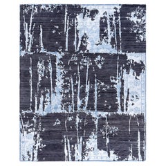 Contemporary Modern Hand Knotted Abstract Silk & Wool Black Area Rug 8'2" x10'1"