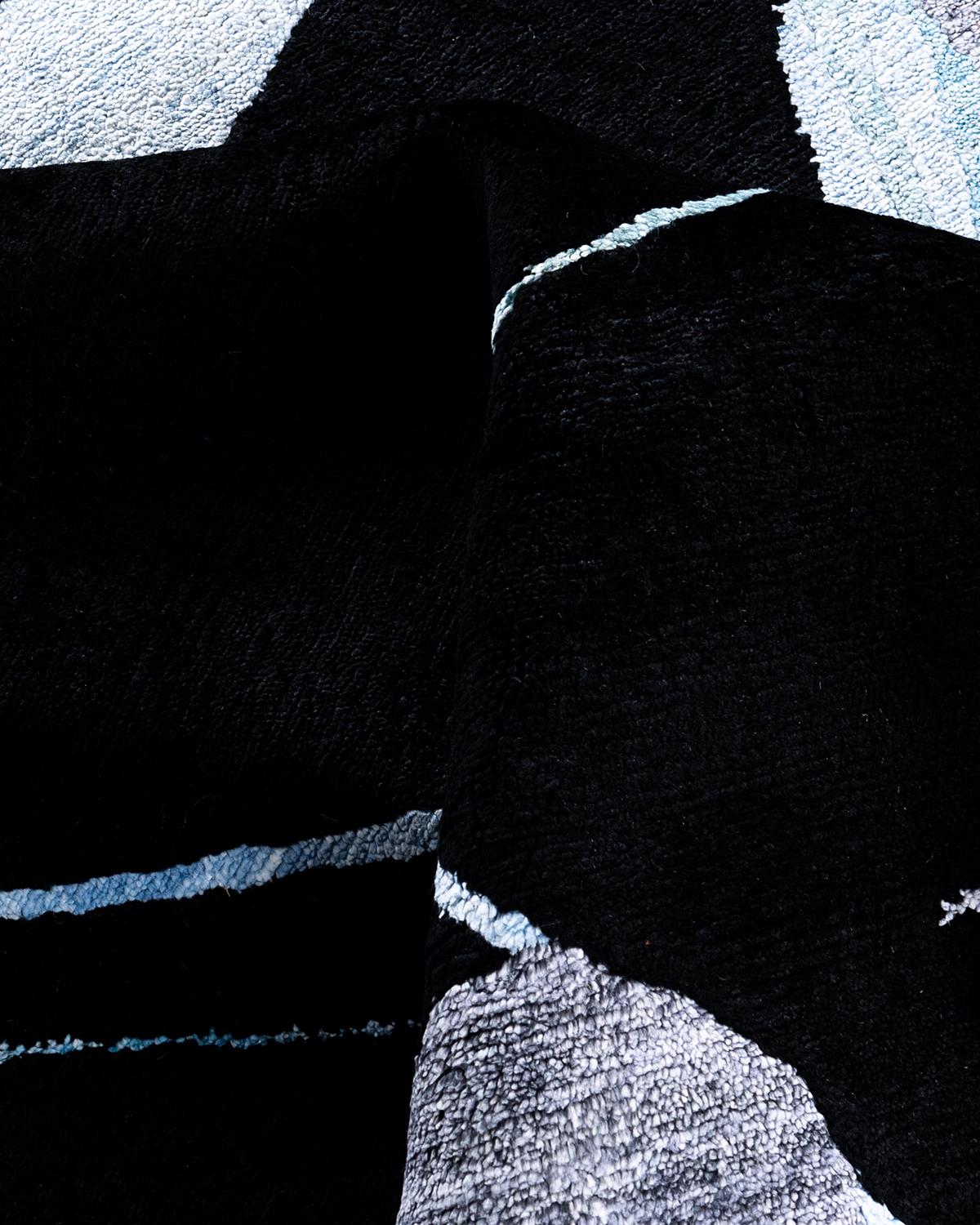 Contemporary Modern Hand Knotted Abstract Silk & Wool Black Area Rug 9'1