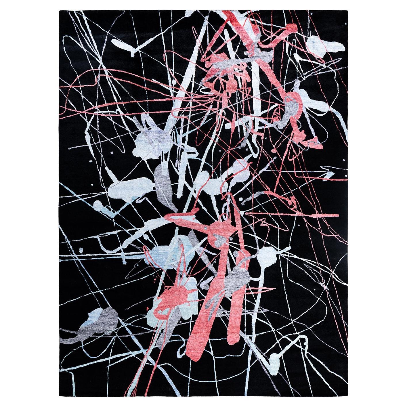 Contemporary Modern Hand Knotted Abstract Silk & Wool Black Area Rug 9'1"x11'10"