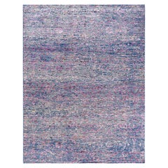 Contemporary Modern Hand Knotted Abstract Silk & Wool Blue Area Rug 7'10" x9'10"