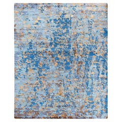 Tappeto moderno contemporaneo annodato a mano in seta astratta e lana blu 8'1" x 10'0"