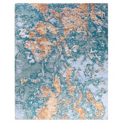 Contemporary Modern Hand Knotted Abstract Silk & Wool Blue Area Rug 8'2" x 10'1"