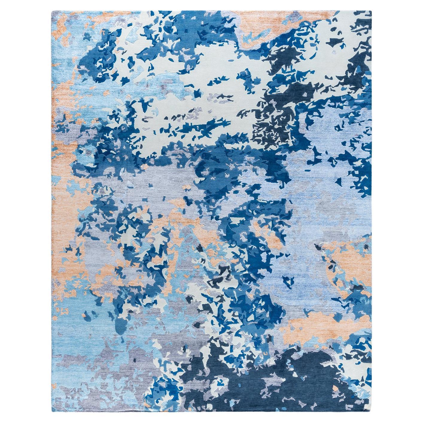 Contemporary Modern Hand Knotted Abstract Silk & Wool Blue Area Rug 8'2" x 10'1"